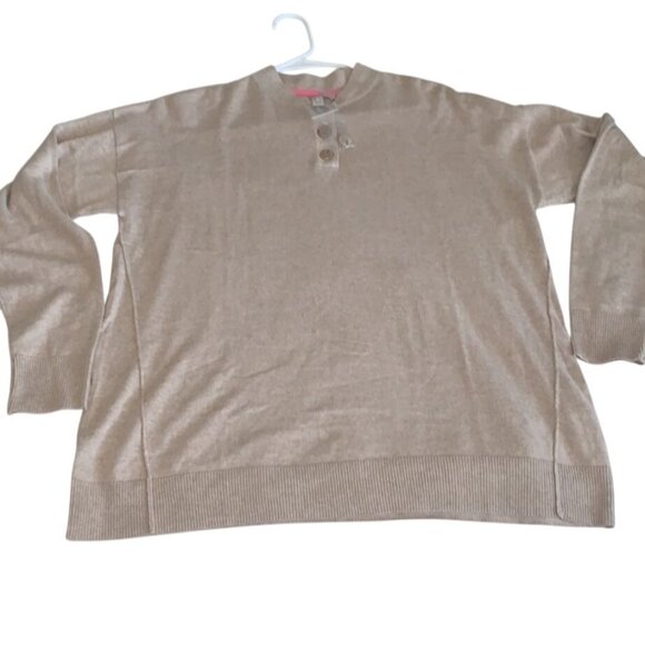 Isaac Mizrahi Live Beige Button Henley Sweater M - Picture 2 of 7
